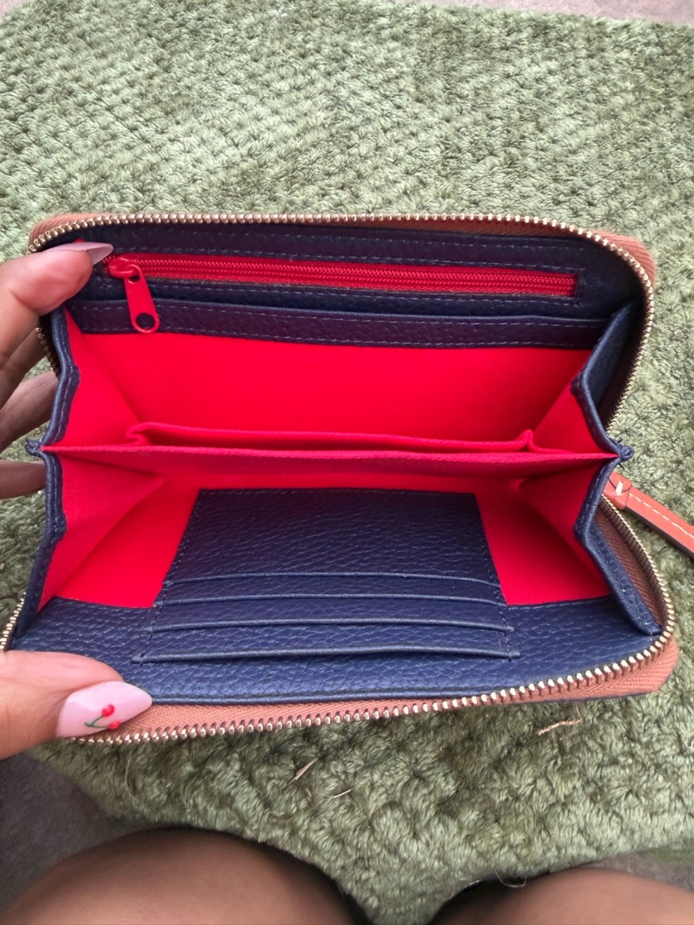 Dooney & Bourke Navy Pebble Leather Zip Wallet with Tan Trim - Picture 6 of 6